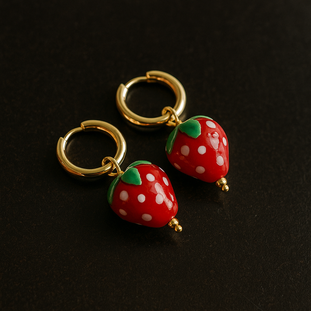 Pendientes Fresa Cristal Baño de Oro