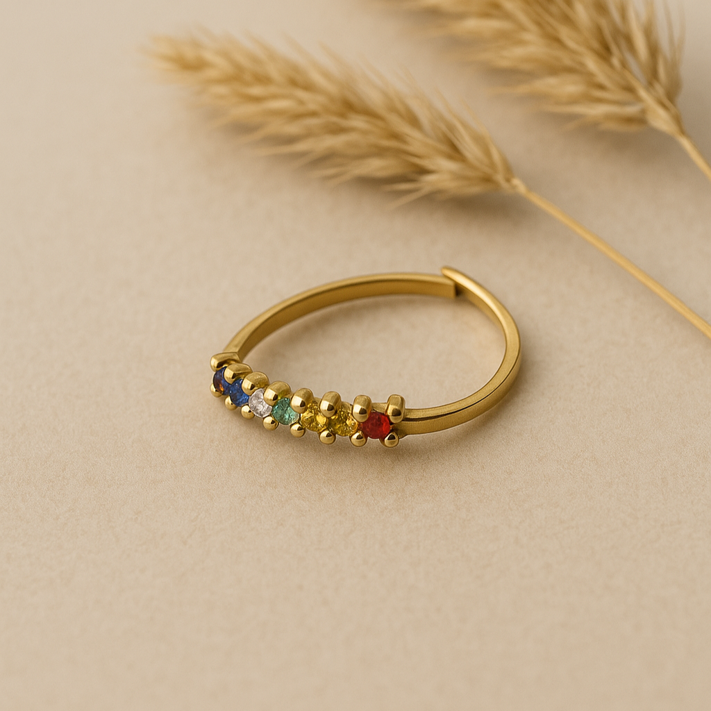 Anillo Piedras Colores Baño de Oro