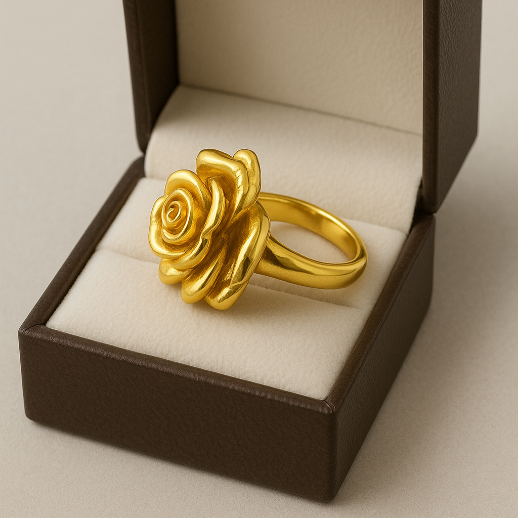Anillo Rosa Grande Baño de Oro