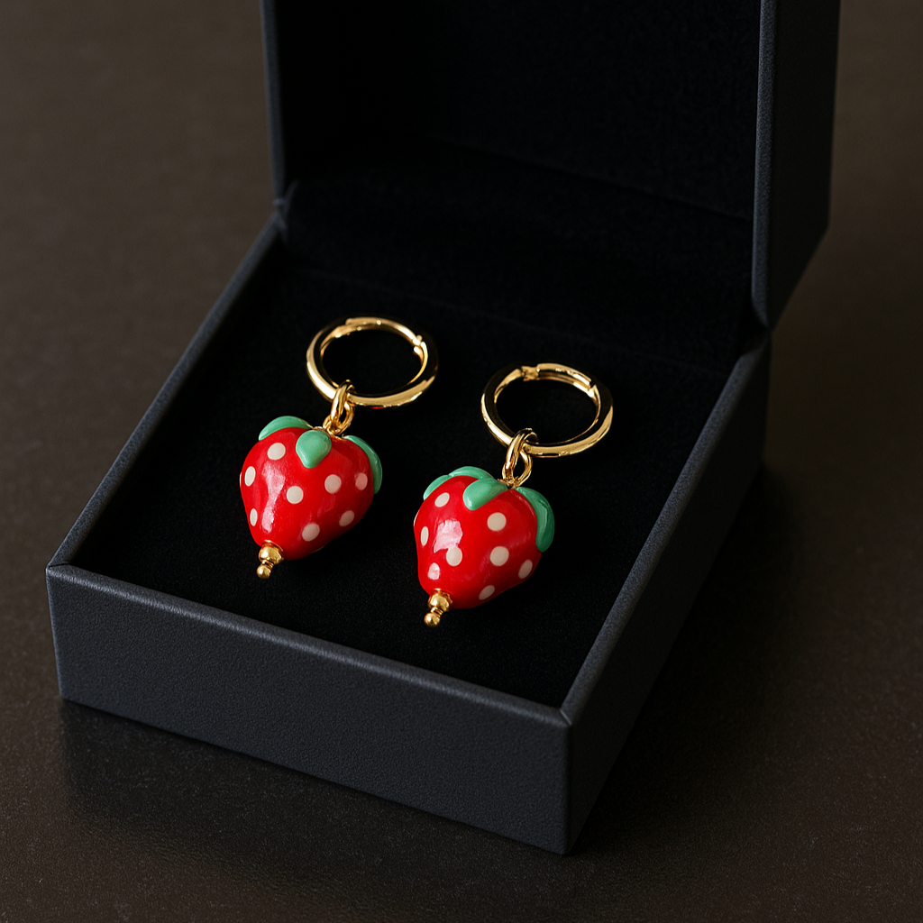 Pendientes Fresa Cristal Baño de Oro