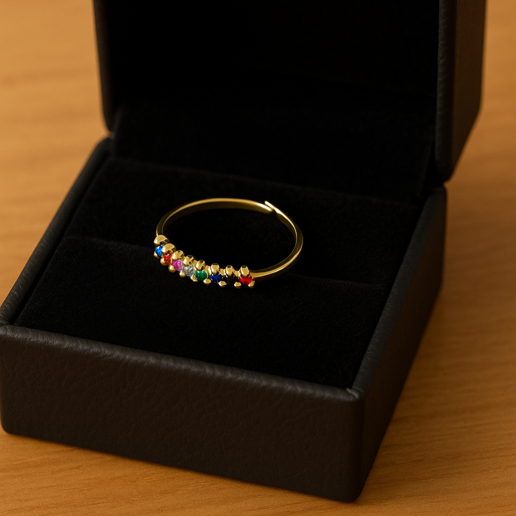 Anillo Piedras Colores Baño de Oro
