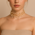 Choker/collar alambre con abalorios Perlas Baño de Oro