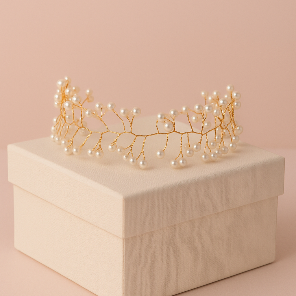 Choker/collar alambre con abalorios Perlas Baño de Oro