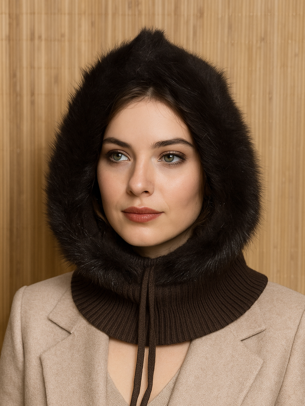 Balaclava de Punto con Pelo en la Capucha Mujer | Elegante y suave