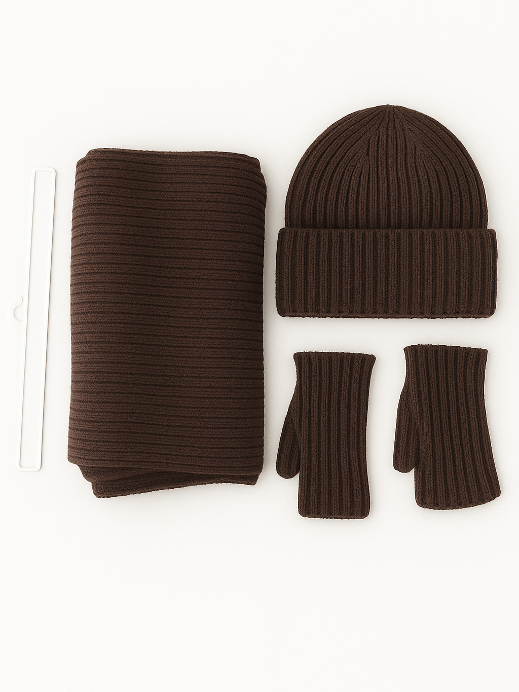Conjunto de 3 piezas de punto: bufanda, gorro y mitones para mujer | Temporada invierno