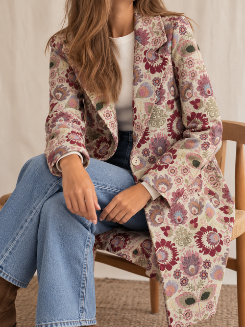 Abrigo Estampado Floral Efecto Jacquard de Mujer