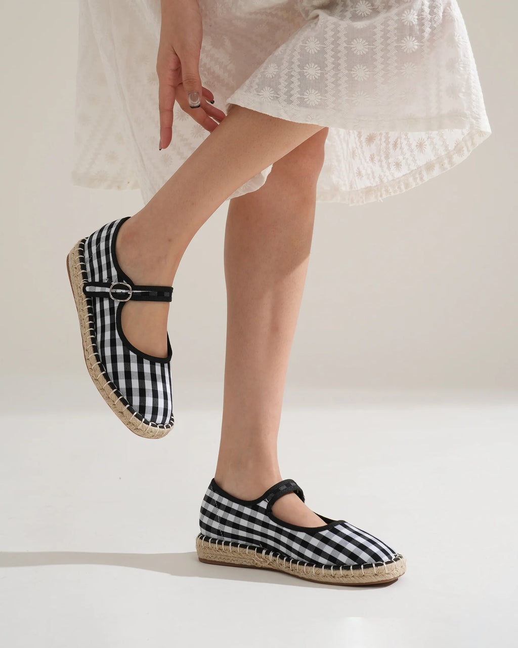 Bailarinas Cuadros Vichy con Suela Gruesa de Esparto Mujer | Elige tu talla habitual (36-41)