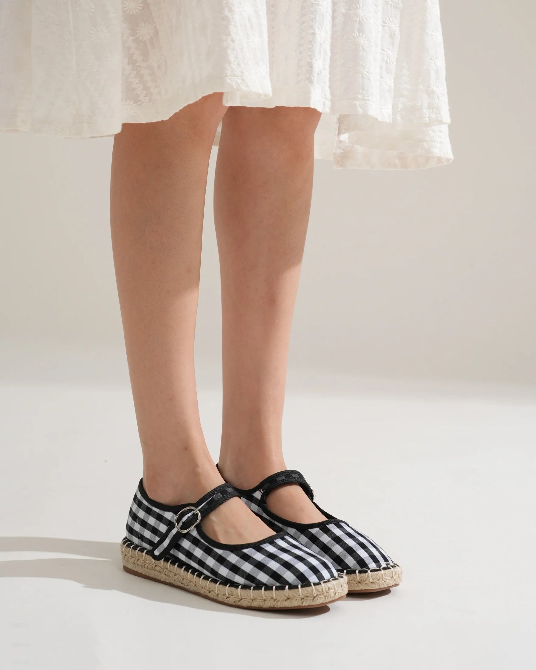 Bailarinas Cuadros Vichy con Suela Gruesa de Esparto Mujer | Elige tu talla habitual (36-41)