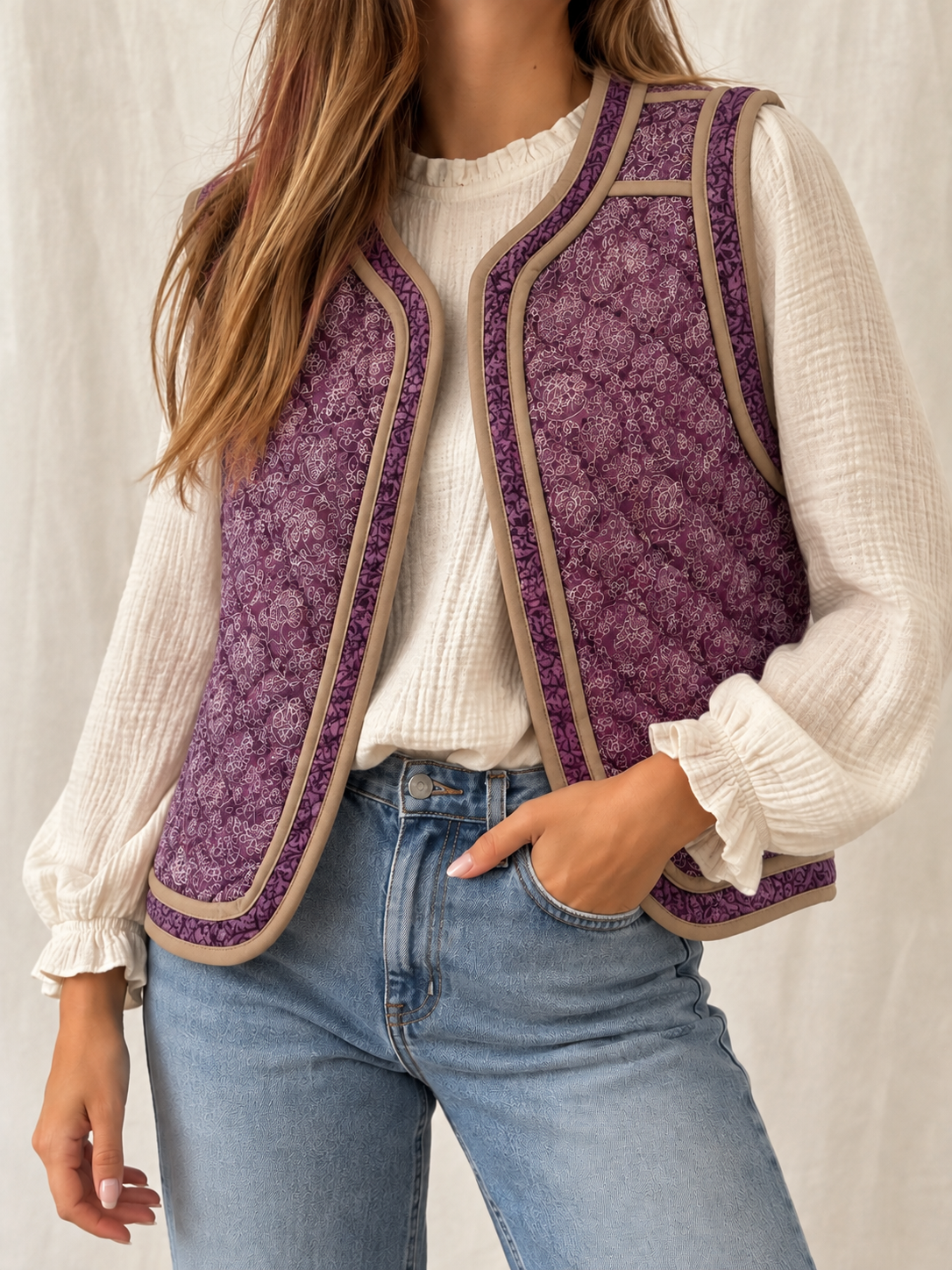 Chaleco Acolchado Mujer Estampado Floral