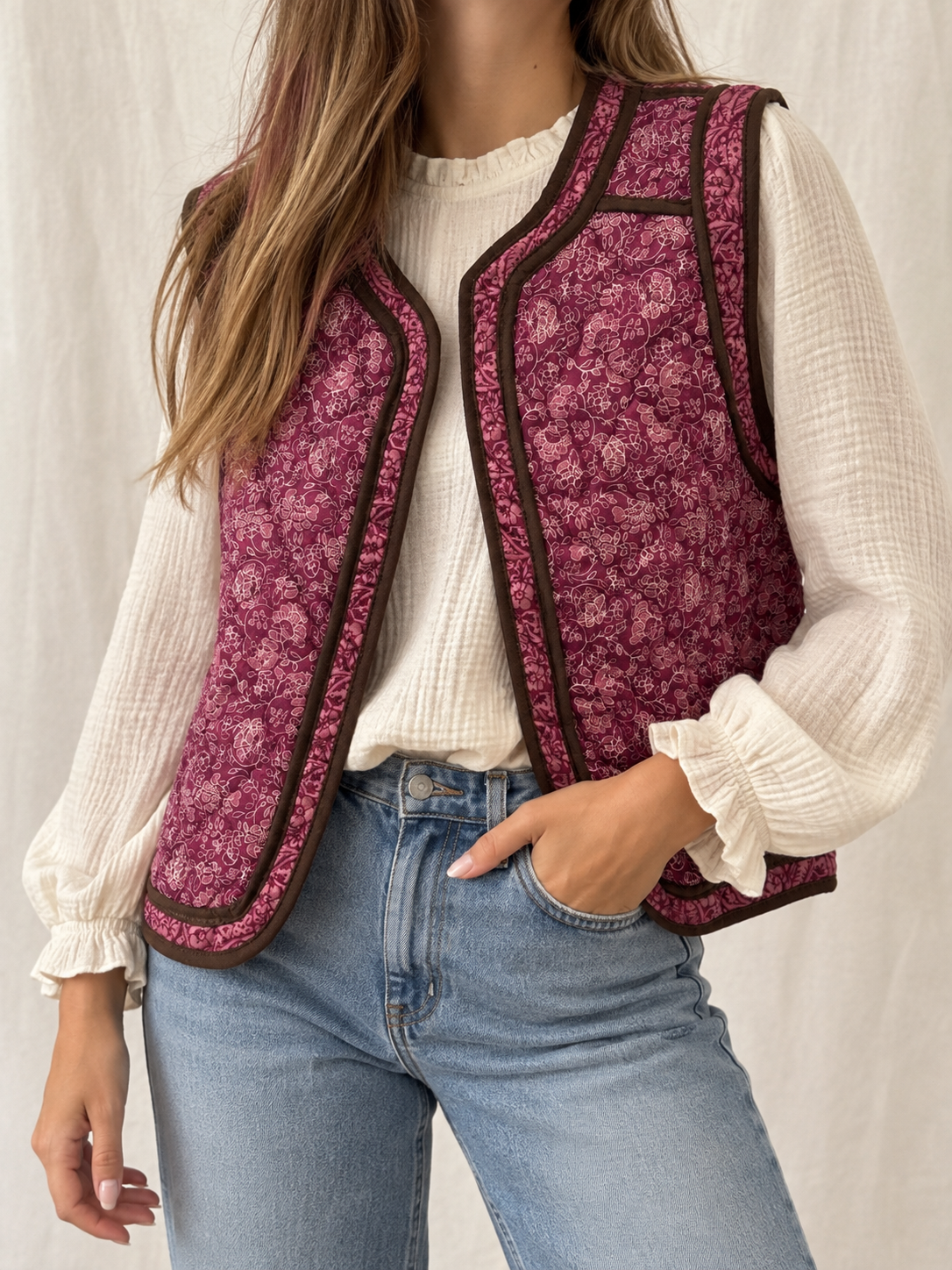 Chaleco Acolchado Mujer Estampado Floral