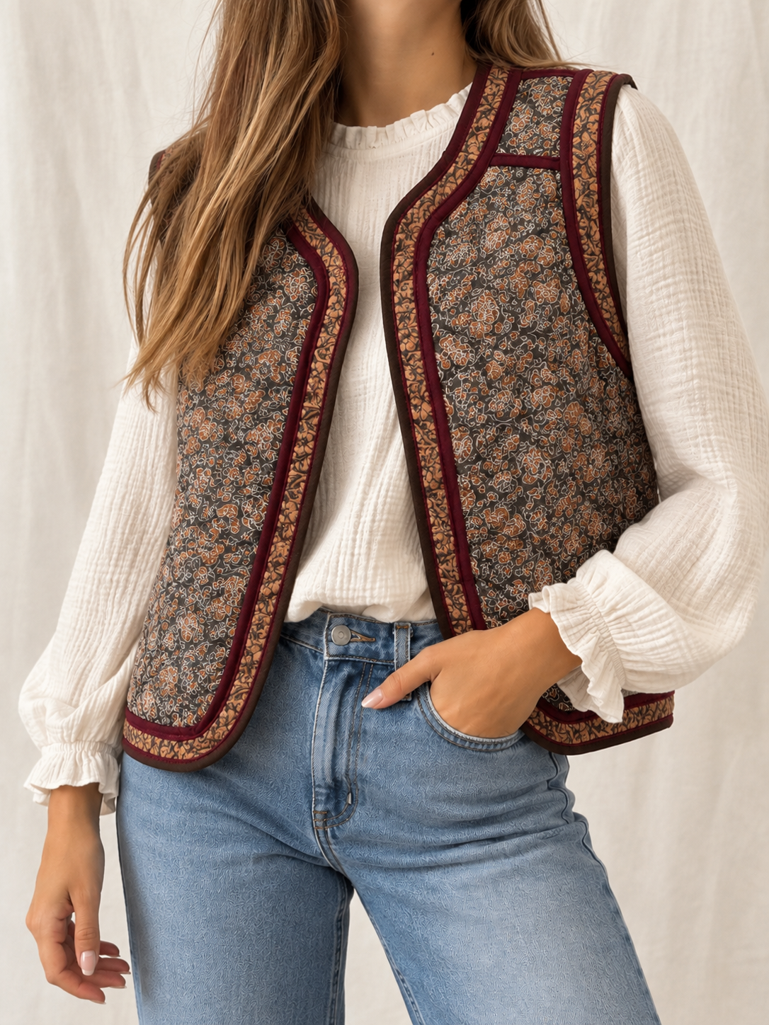 Chaleco Acolchado Mujer Estampado Floral