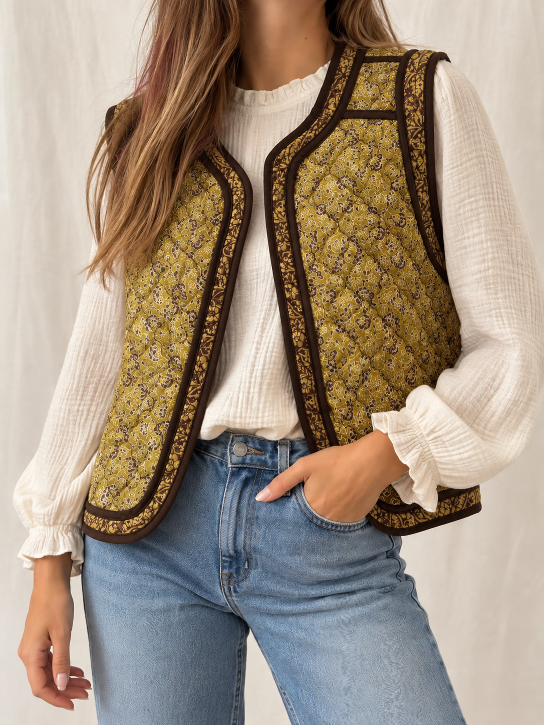 Chaleco Acolchado Mujer Estampado Floral
