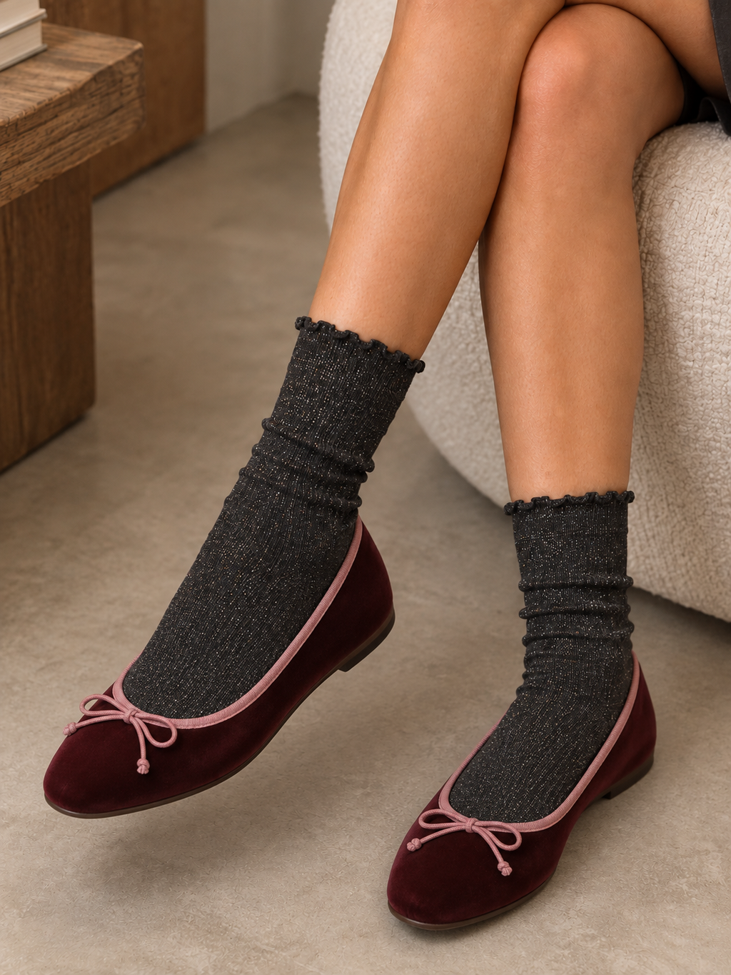 Calcetines de Brillo con Ribete Fruncido para Manoletinas y/o Mocasines | Algodón | Talla 35-40