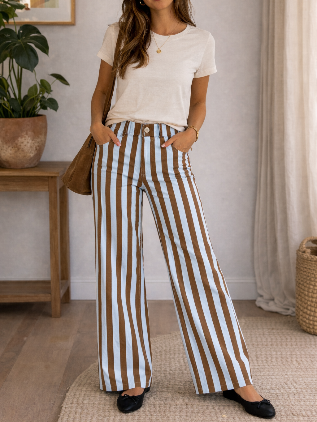 Pantalón de Rayas Bicolor Estructurado | Fabricado en Italia