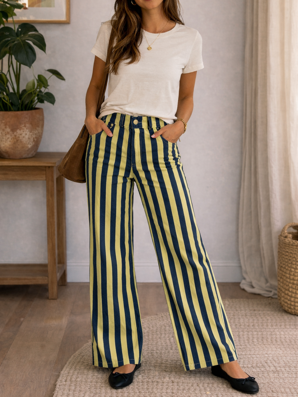 Pantalón de Rayas Bicolor Estructurado | Fabricado en Italia