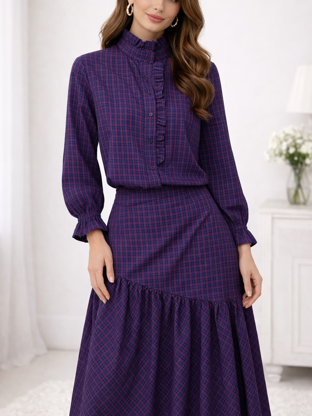Camisa de Cuadros con Volantes o Falda de Cuadros Algodón Mujer | Conjunto o por separado