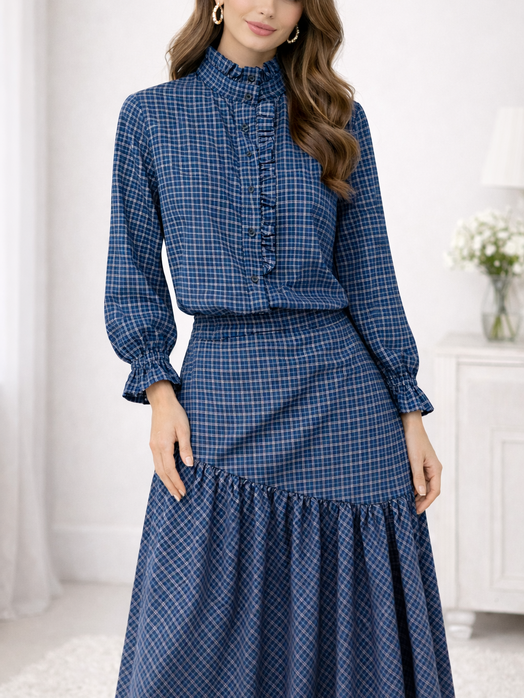 Camisa de Cuadros con Volantes o Falda de Cuadros Algodón Mujer | Conjunto o por separado