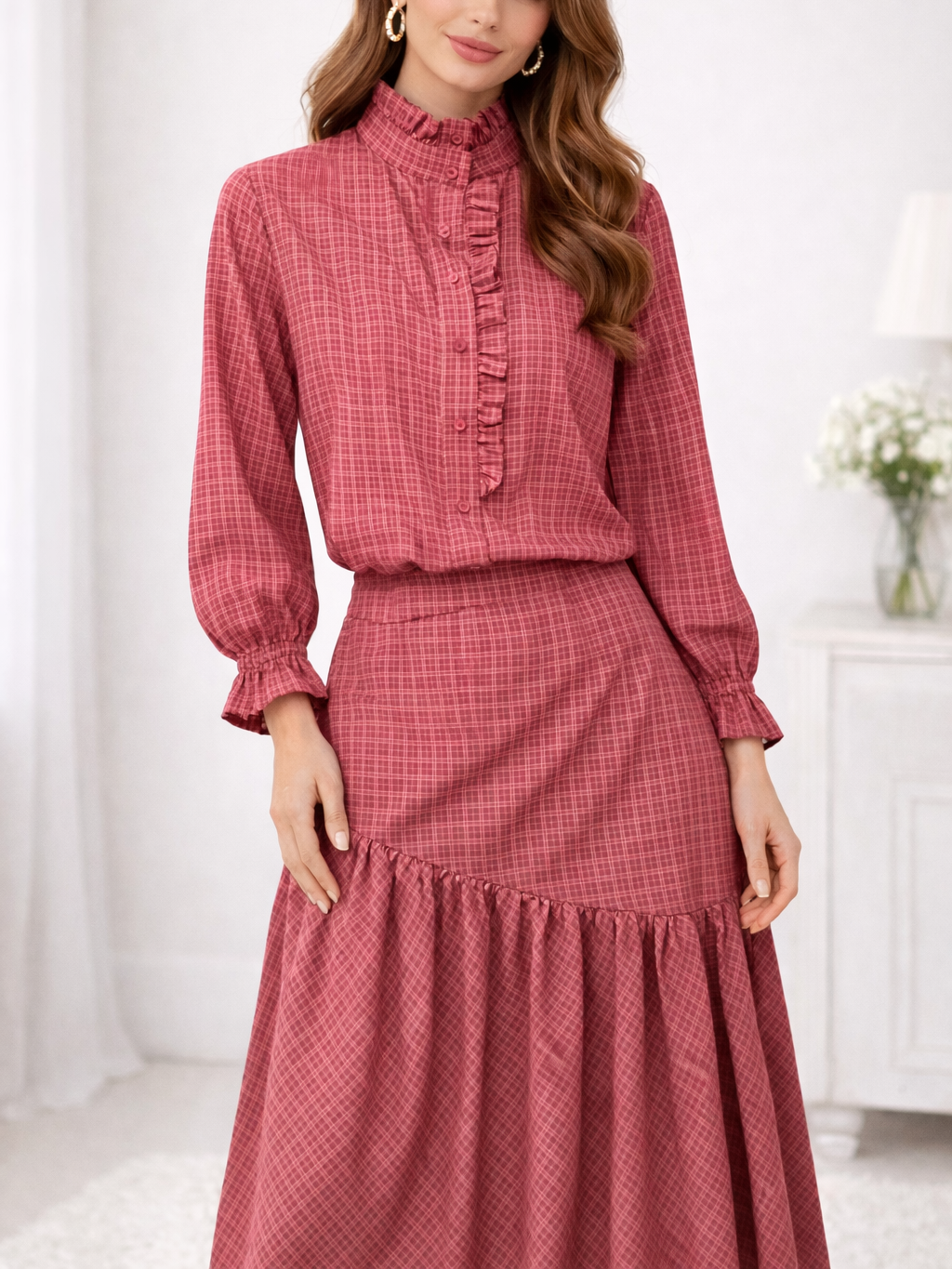Camisa de Cuadros con Volantes o Falda de Cuadros Algodón Mujer | Conjunto o por separado