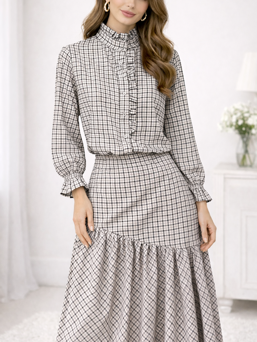 Camisa de Cuadros con Volantes o Falda de Cuadros Algodón Mujer | Conjunto o por separado