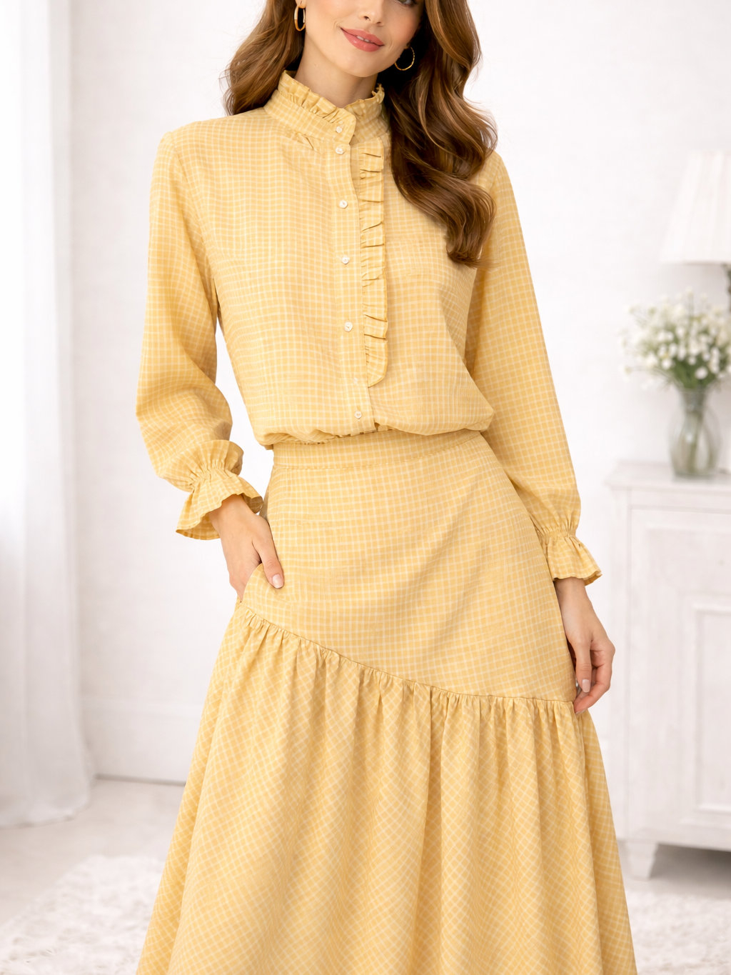 Camisa de Cuadros con Volantes o Falda de Cuadros Algodón Mujer | Conjunto o por separado