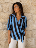 Blusa Cruzada de Rayas Bicolor con Lazo