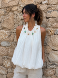Blusa Sin Mangas con Detalles Abalorios