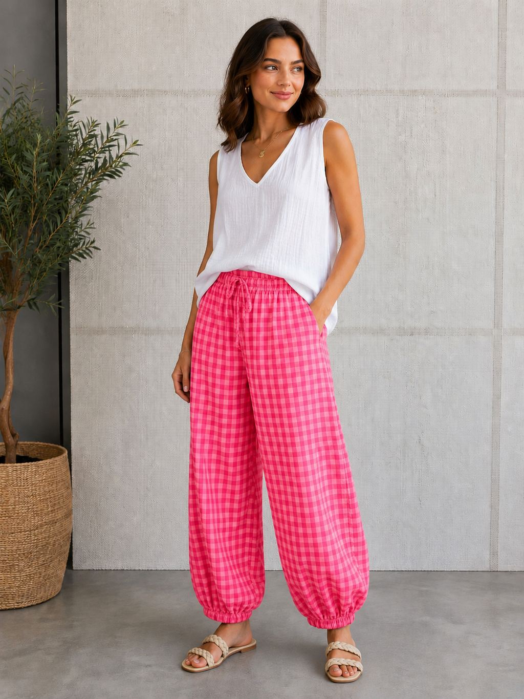 Moda de Cuadros Vichy Flúor | Elige entre Pantalón Bombacho o Recto, Blusa o Falda