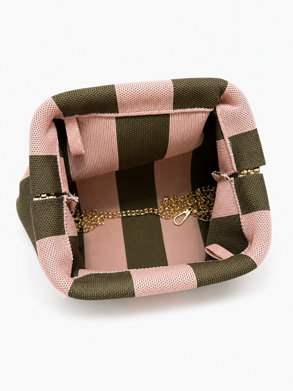 Bolso de mano bicolor de rayas con cadena dorada extraíble | Clutch 28x22 cm