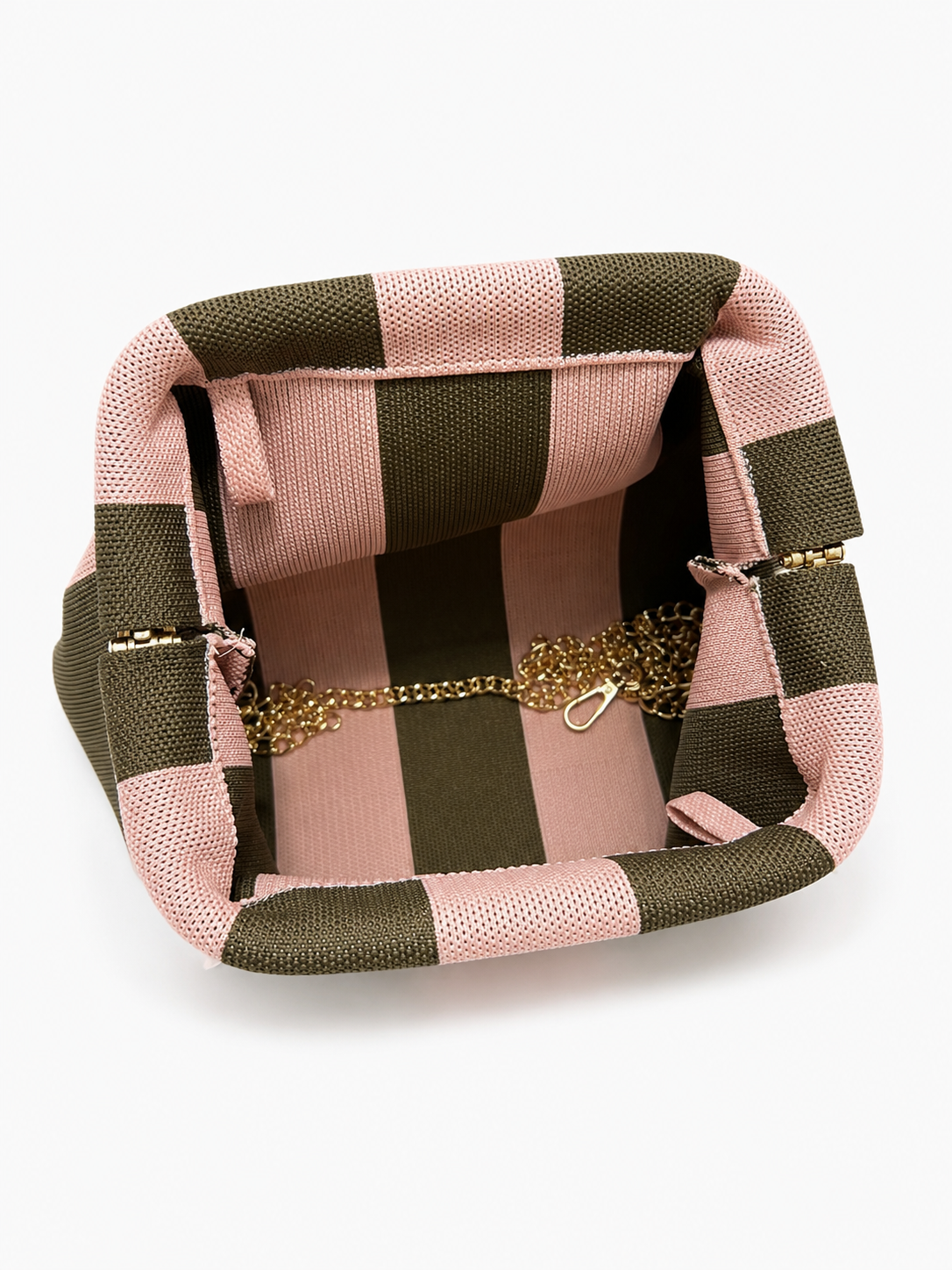 Bolso de mano bicolor de rayas con cadena dorada extraíble | Clutch 28x22 cm