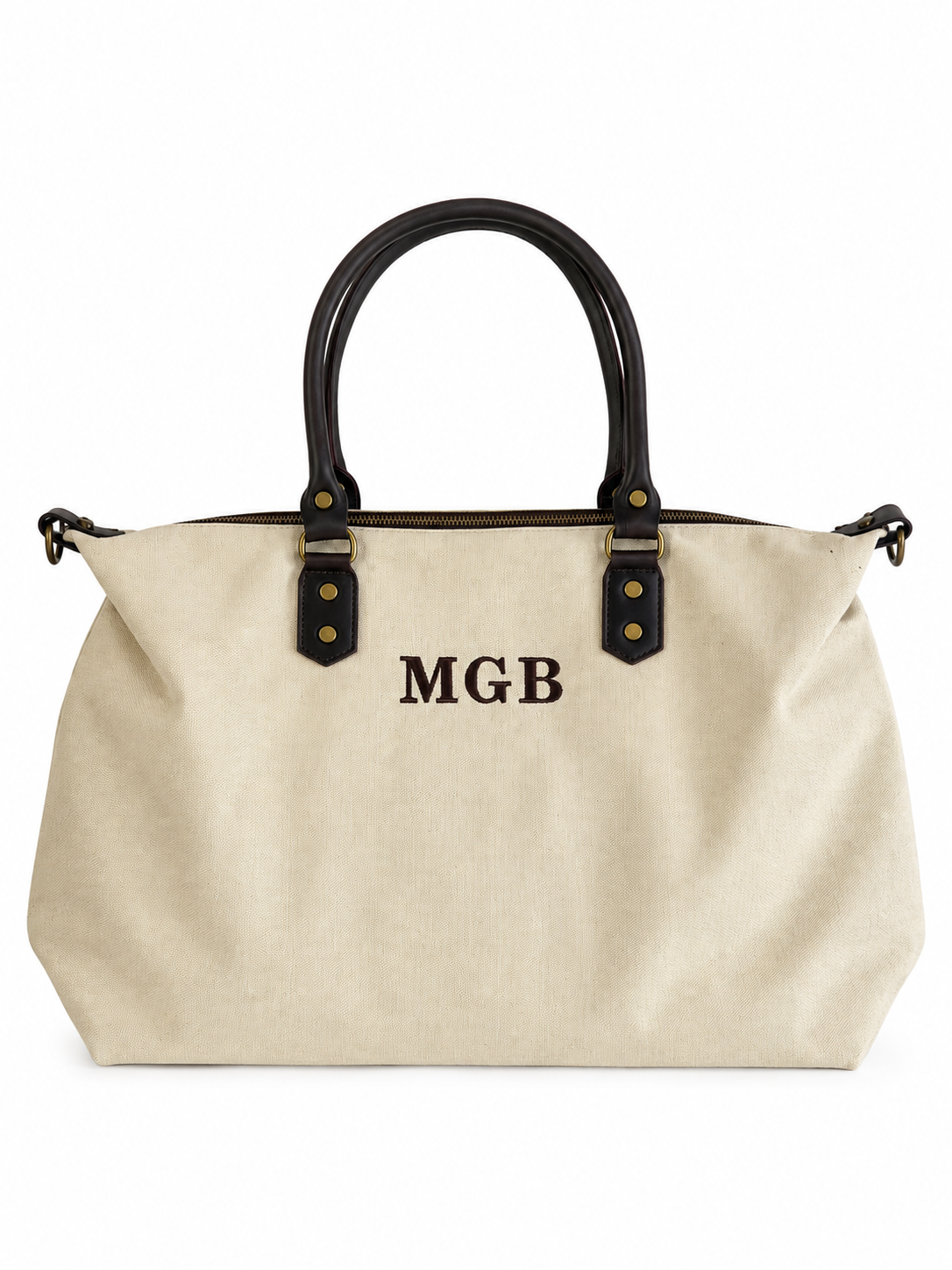 Bolso Personalizado con Iniciales – 49×30×14 cm | Loneta con Asas de Piel
