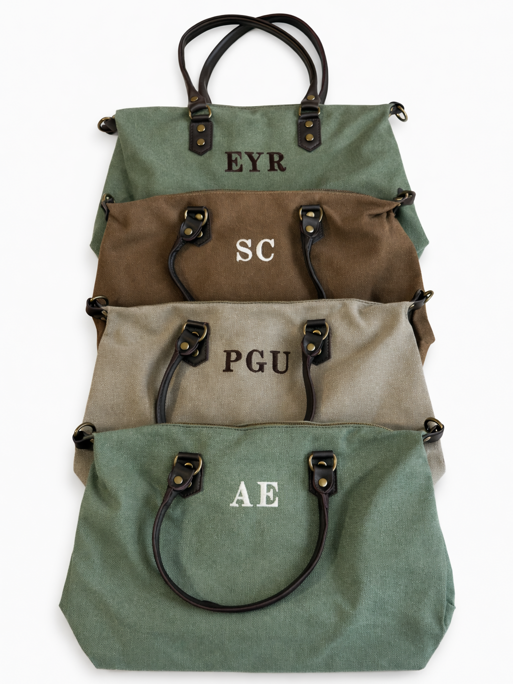 Bolso Personalizado con Iniciales – 49×30×14 cm | Loneta con Asas de Piel