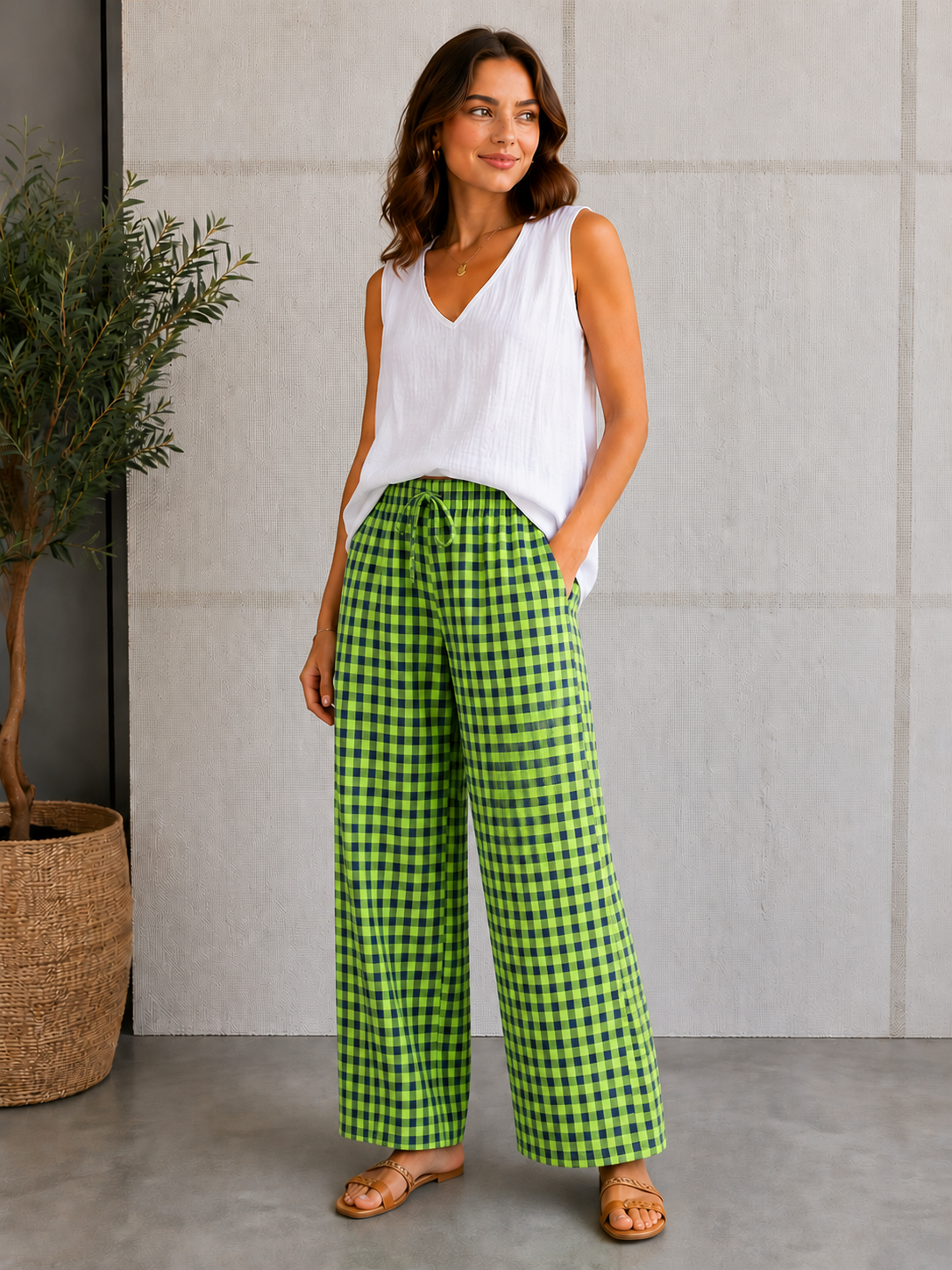 Moda de Cuadros Vichy Flúor | Elige entre Pantalón Bombacho o Recto, Blusa o Falda