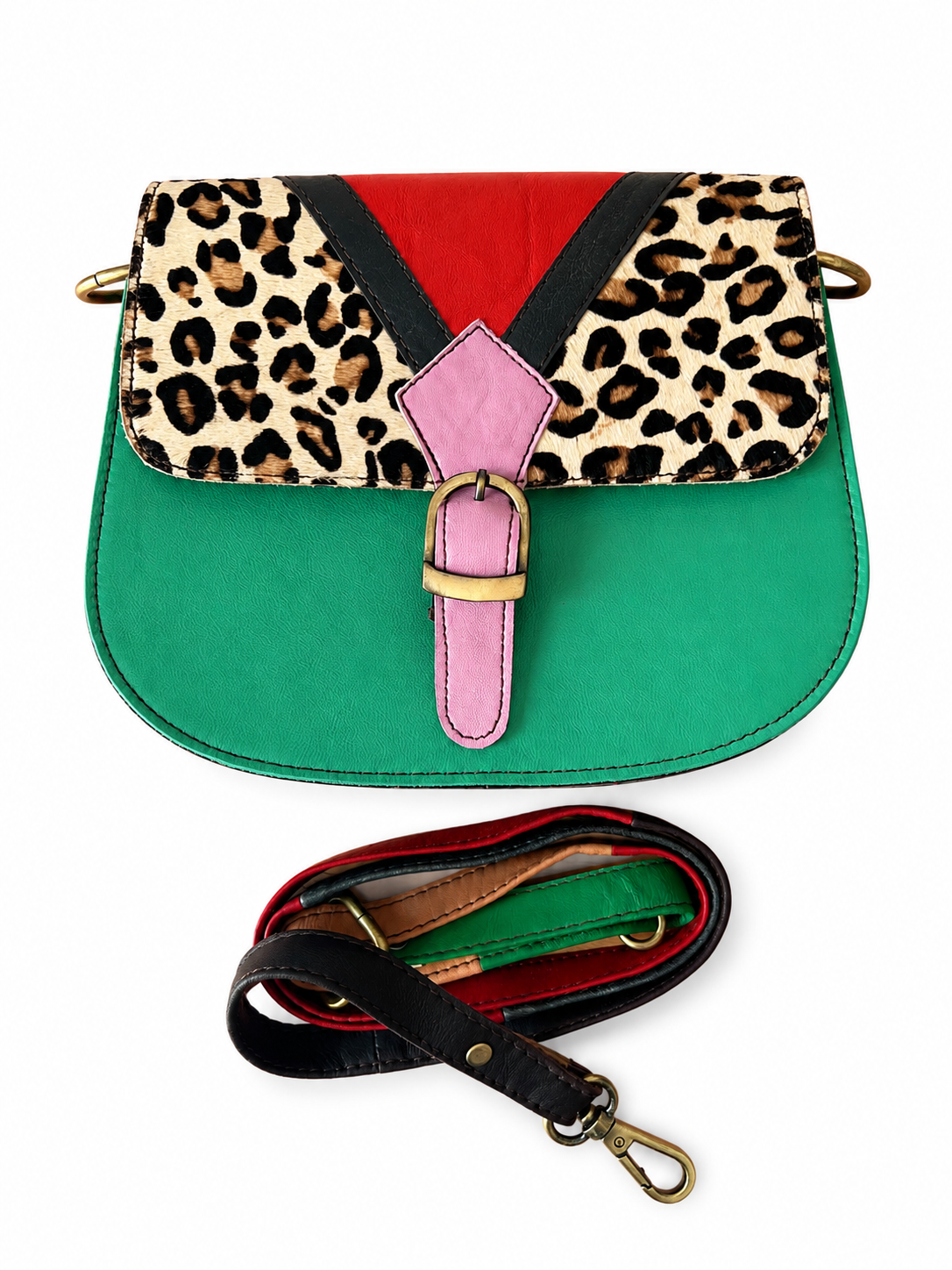 Bolso de Piel Animal Print con Hebilla Decorativa | Fabricado con Recortes, no hay 2 iguales