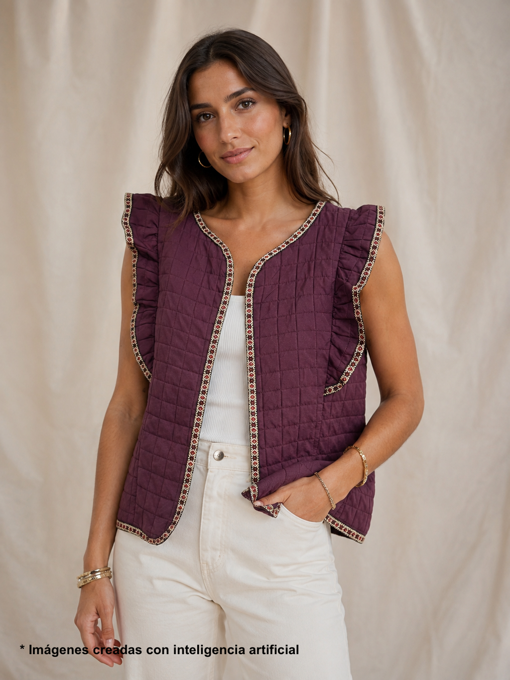 Chaleco Acolchado con Volantes y Cenefa Textil Decorativa