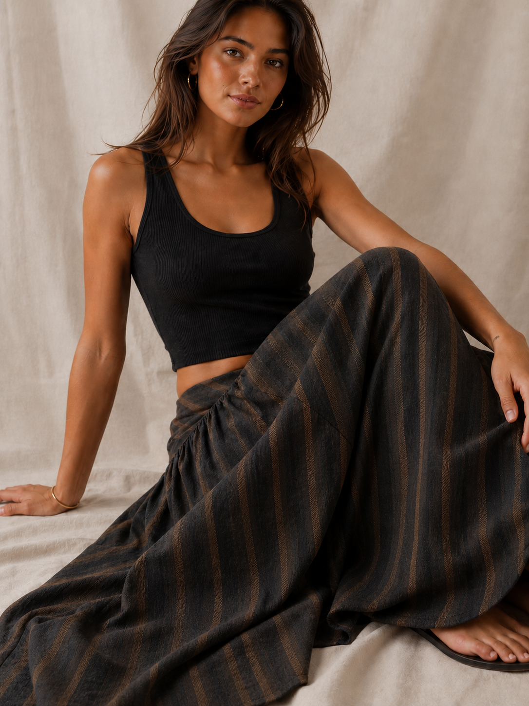 Falda Asimétrica Bicolor de Rayas con textura | Otoño
