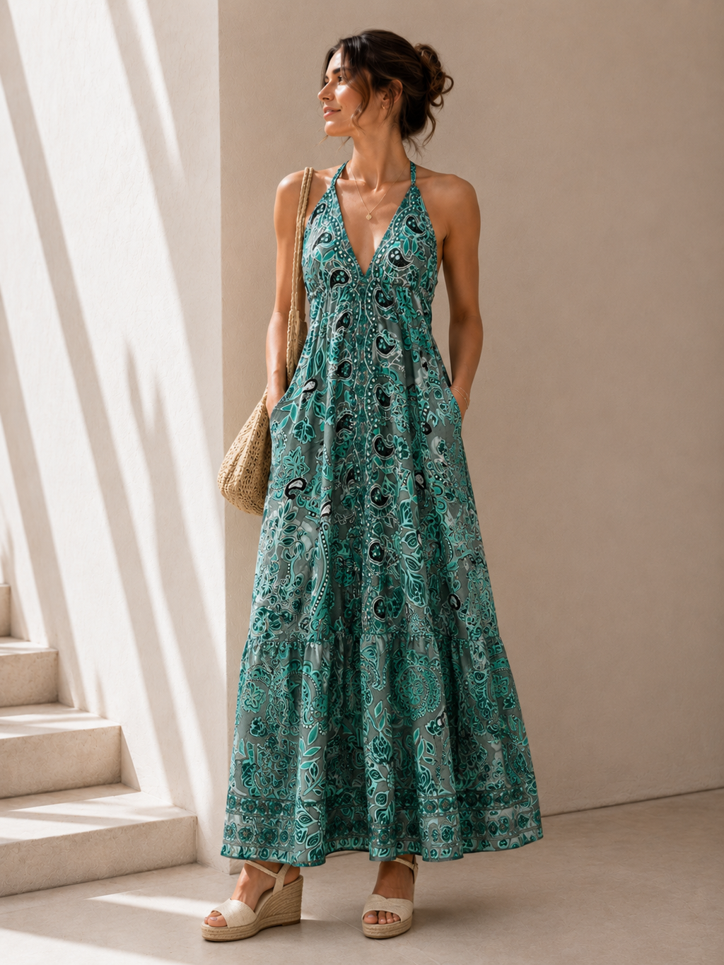 Vestido Indio Largo Boho Espalda en V | Para Festivales y Verano