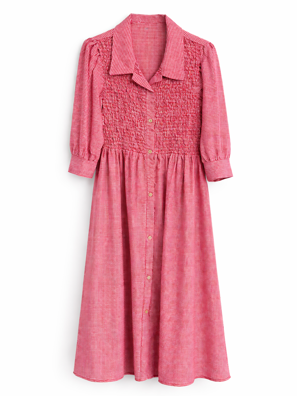 Vestido largo Cuadros vichy con Nido de abeja y Botones