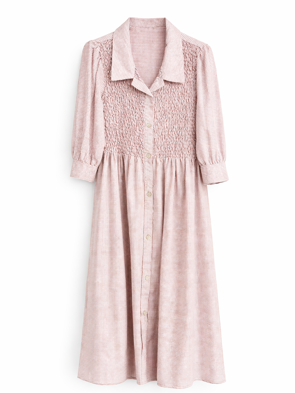 Vestido largo Cuadros vichy con Nido de abeja y Botones