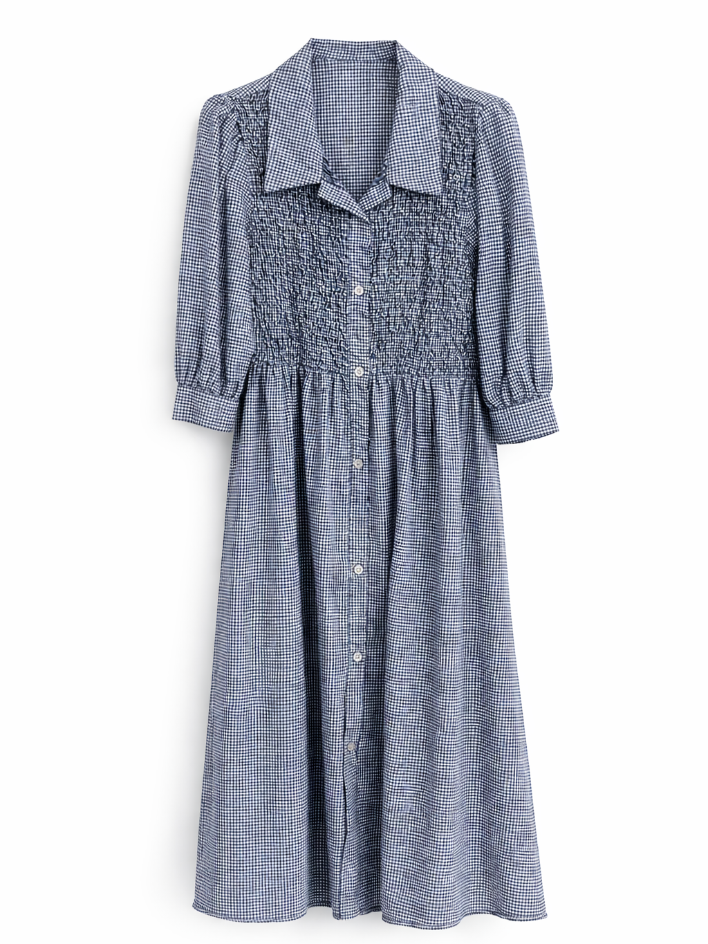 Vestido largo Cuadros vichy con Nido de abeja y Botones