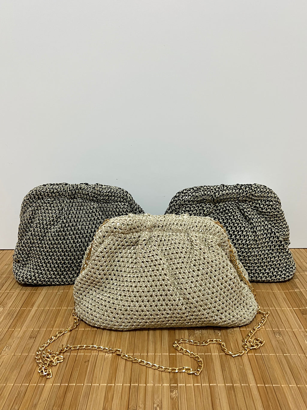 Bolso Crochet con Cadena Dorada | Bolso de Mano con Correa Desmontable 20x12x15 cm