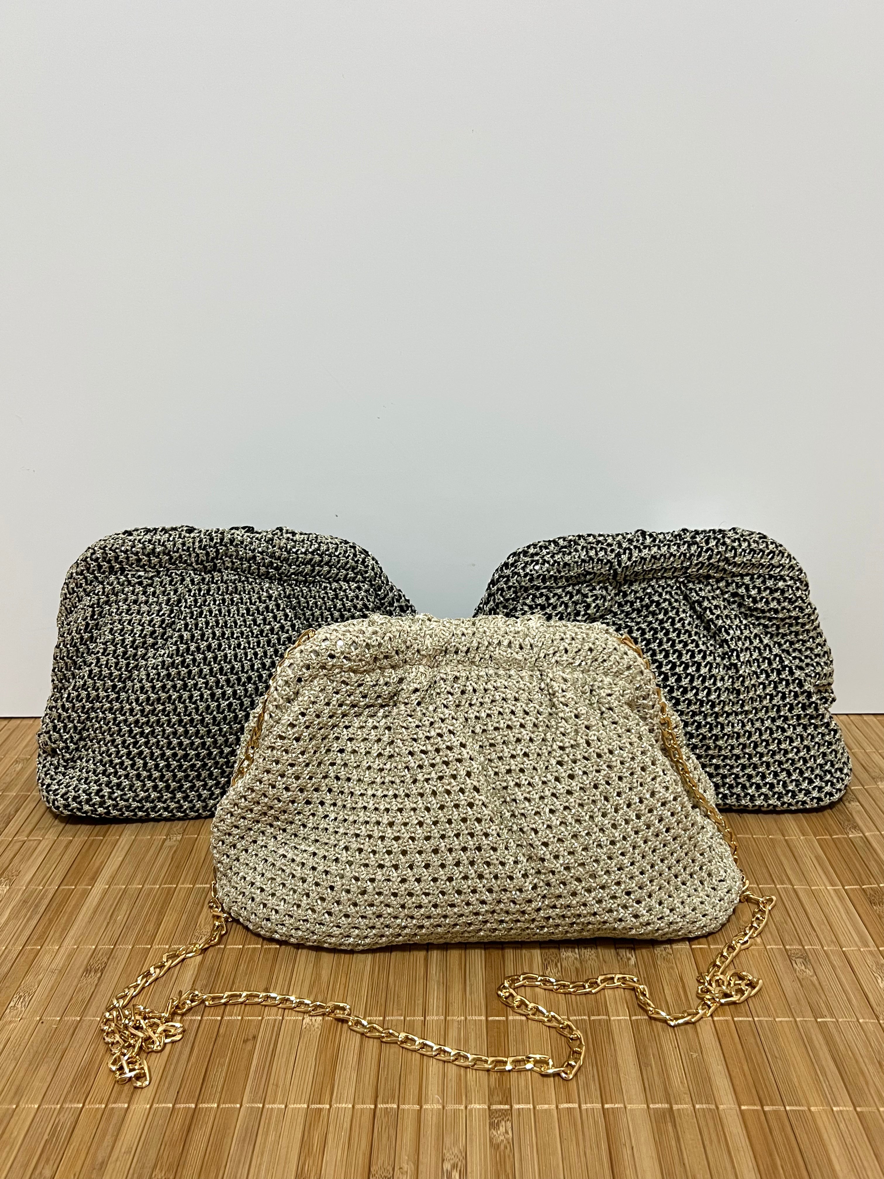Bolso Crochet con Cadena Dorada | Bolso de Mano con Correa Desmontable 20x12x15 cm