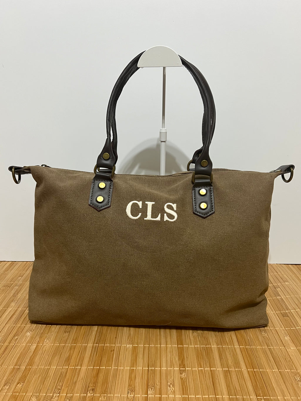 Bolso Personalizado con Iniciales – 49×30×14 cm | Loneta con Asas de Piel