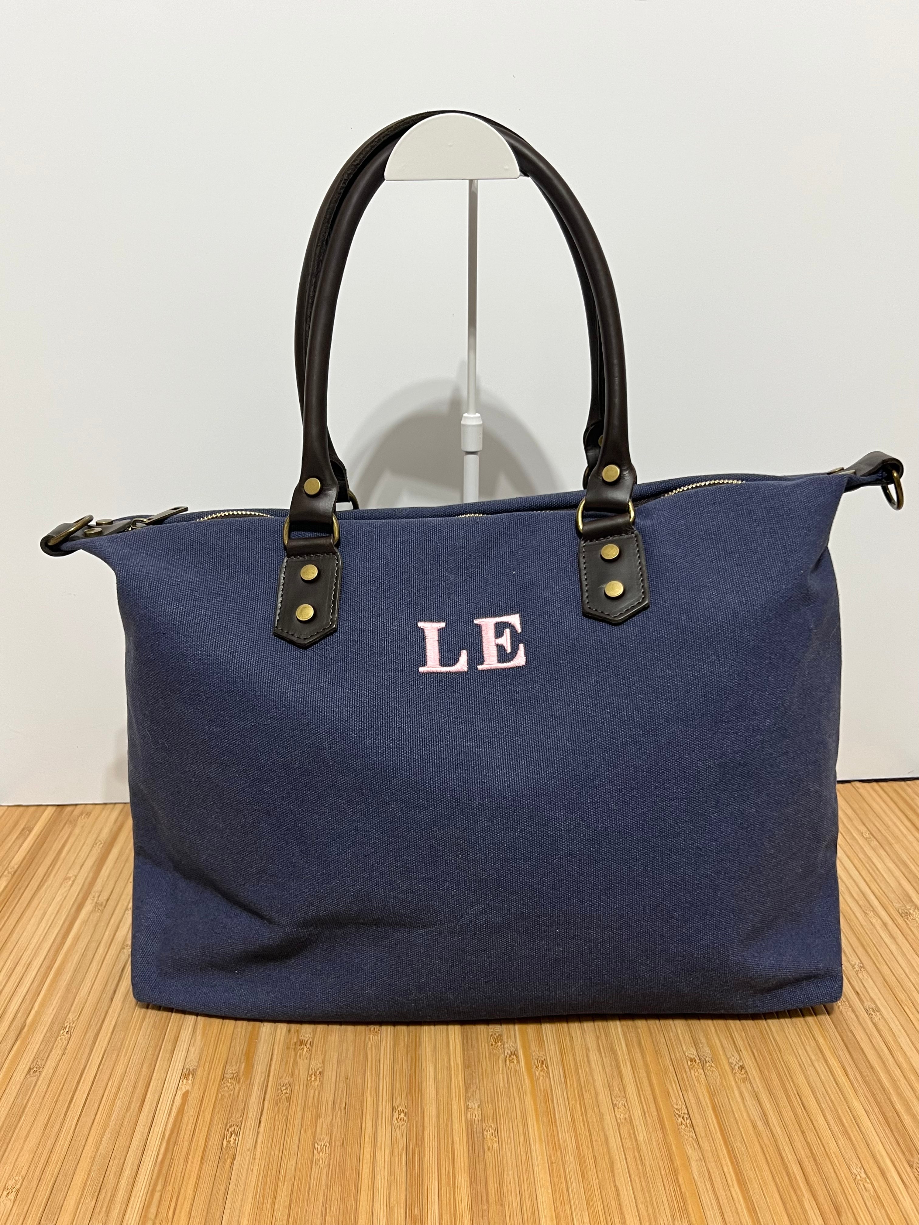 Bolso Personalizado con Iniciales – 49×30×14 cm | Loneta con Asas de Piel