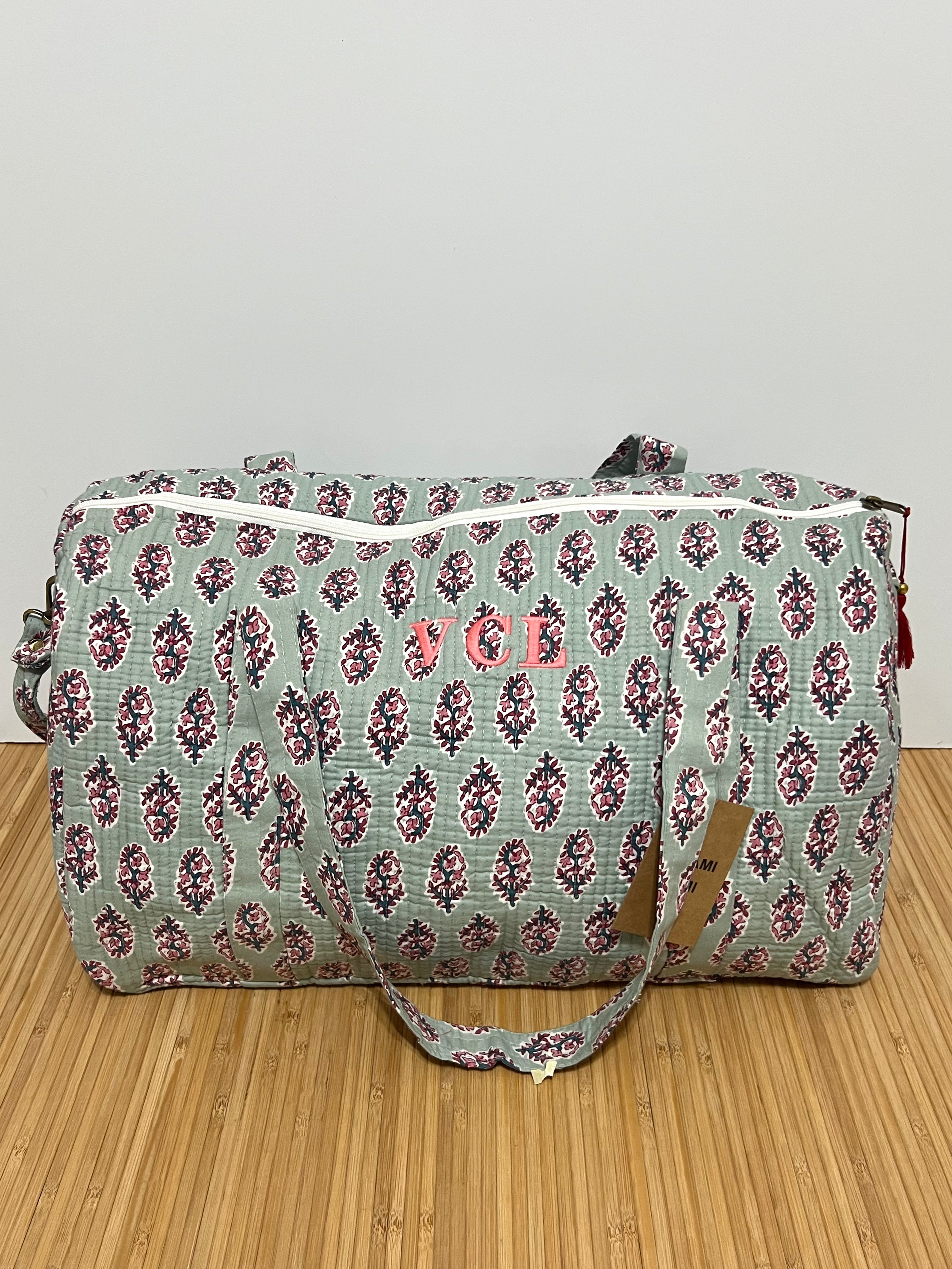 Bolso de viaje estampado de algodón personalizado iniciales – 45 × 33 × 24 cm