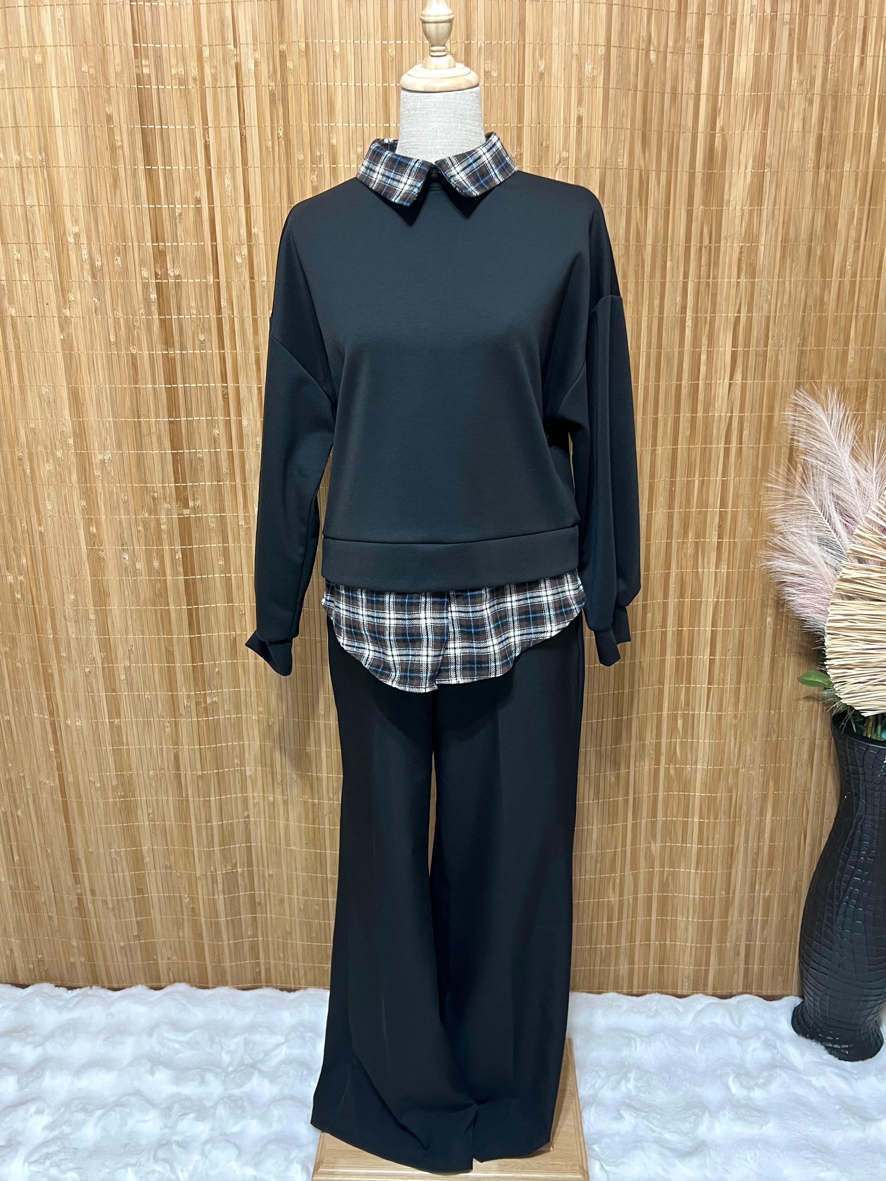 Sudadera con camisa falsa de cuadros tartán – Sudadera Cálida y Elegante