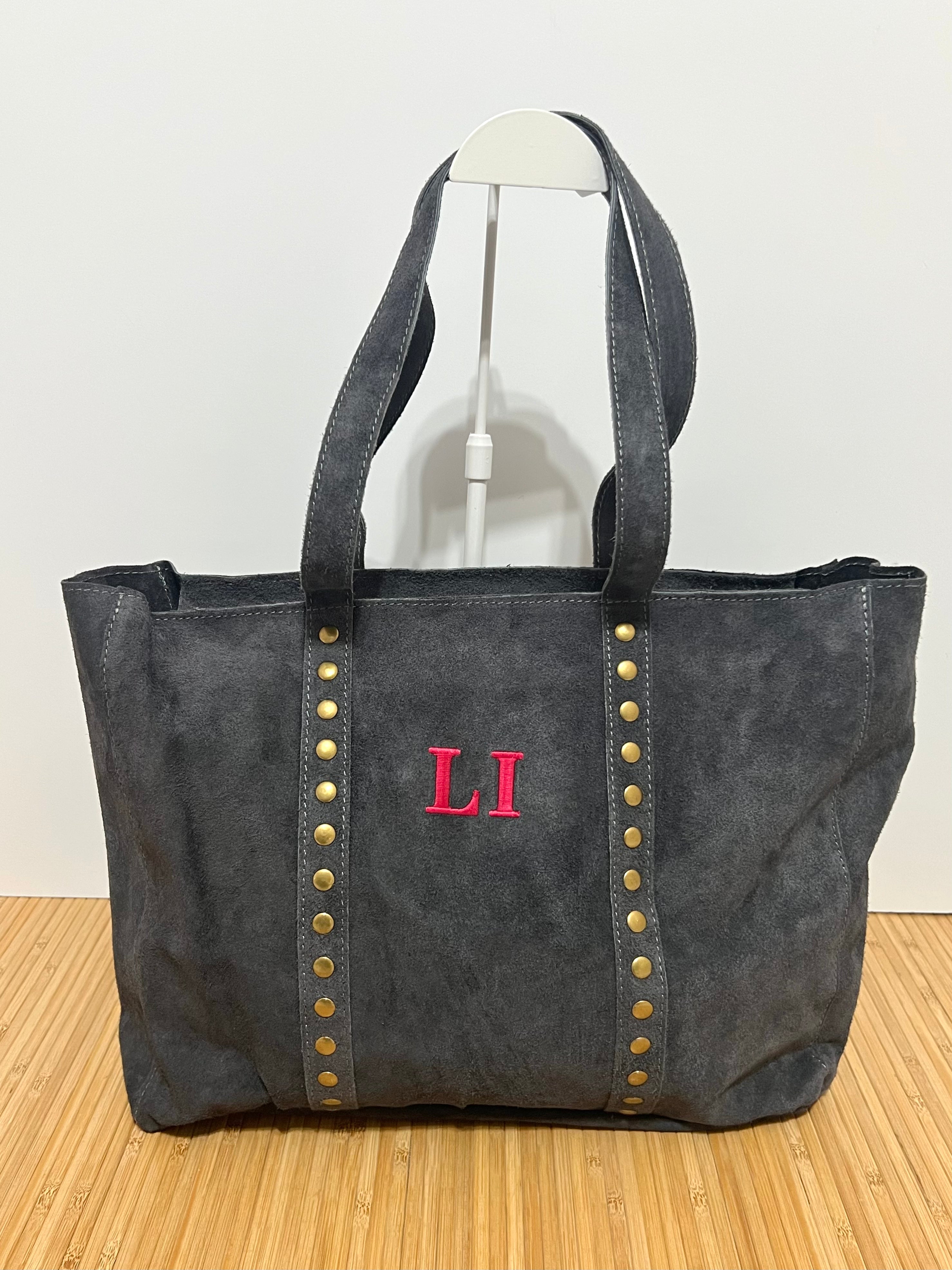 Bolso Shopper de Piel Serraje con Tachuelas Personalizable – 35×28×10 cm