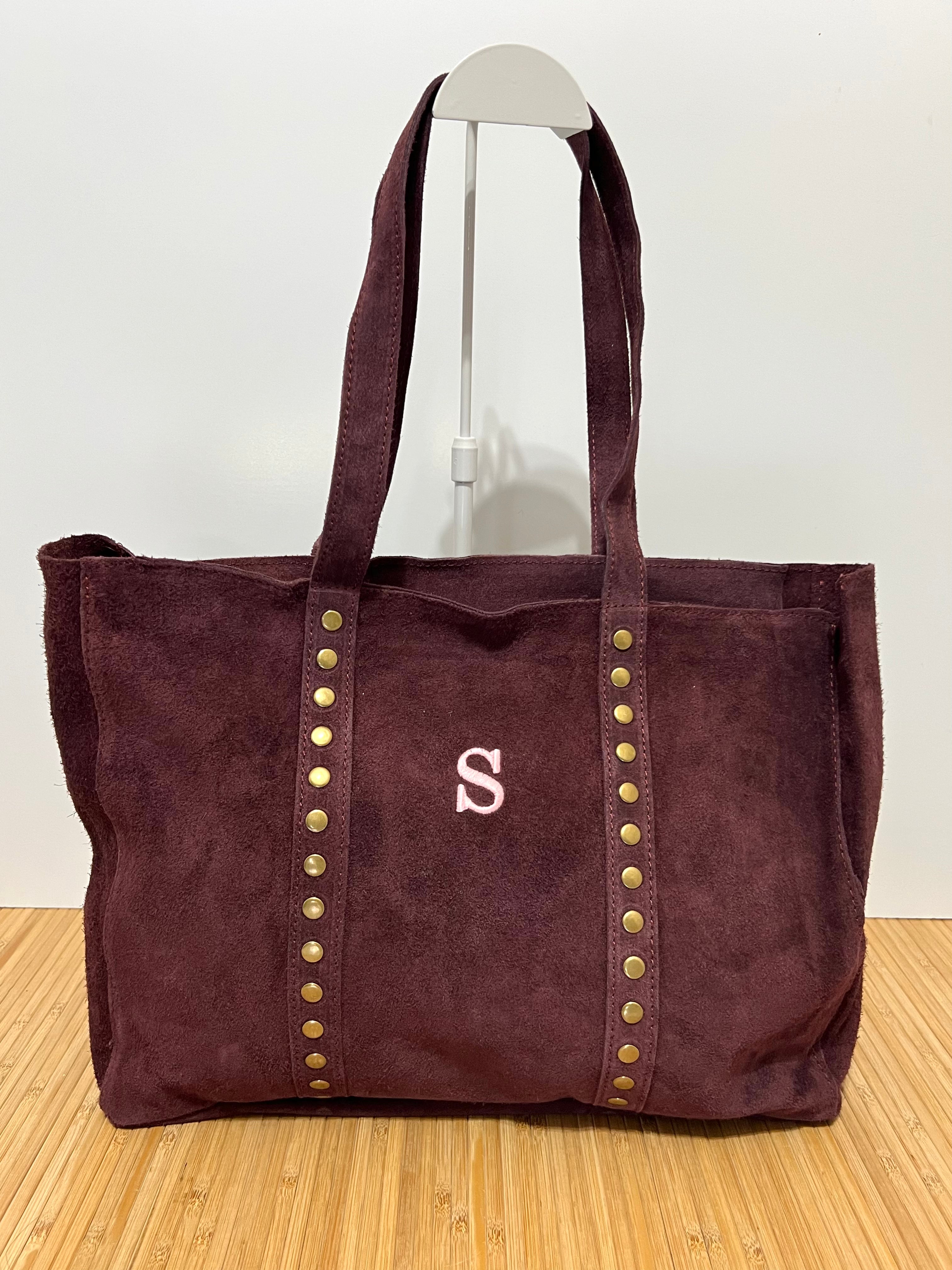 Bolso Shopper de Piel Serraje con Tachuelas Personalizable – 35×28×10 cm