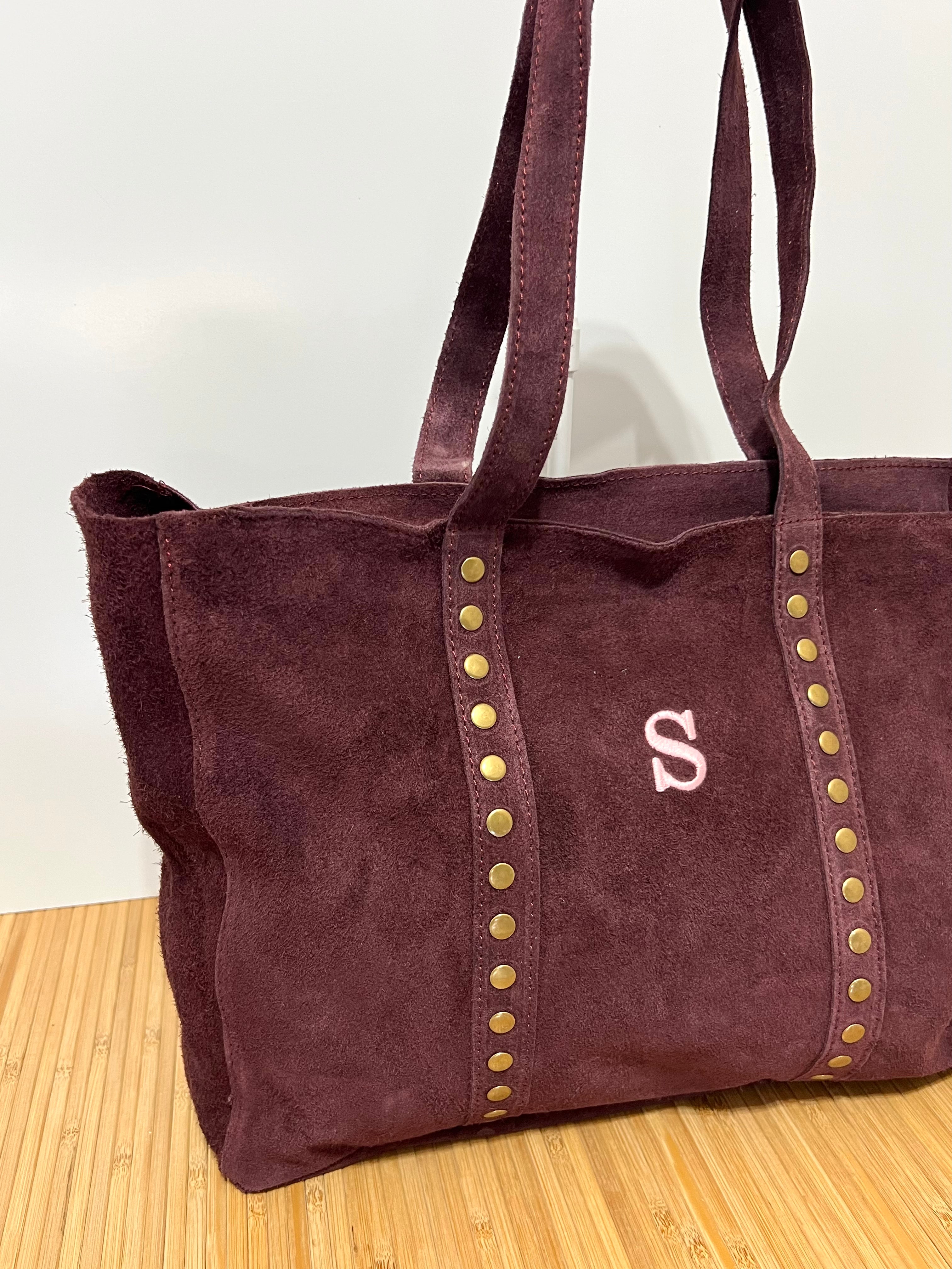Bolso Shopper de Piel Serraje con Tachuelas Personalizable – 35×28×10 cm