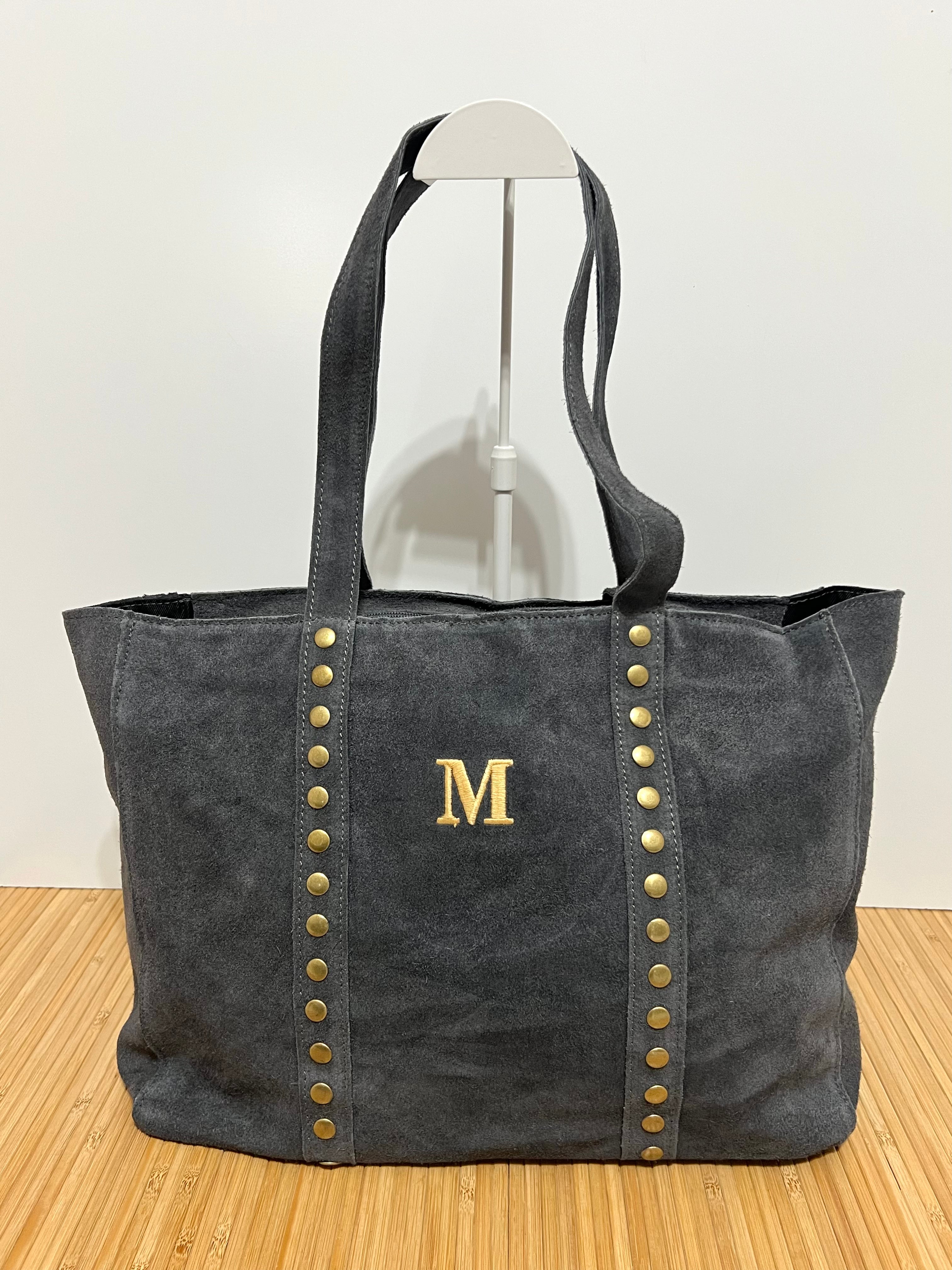 Bolso Shopper de Piel Serraje con Tachuelas Personalizable – 35×28×10 cm