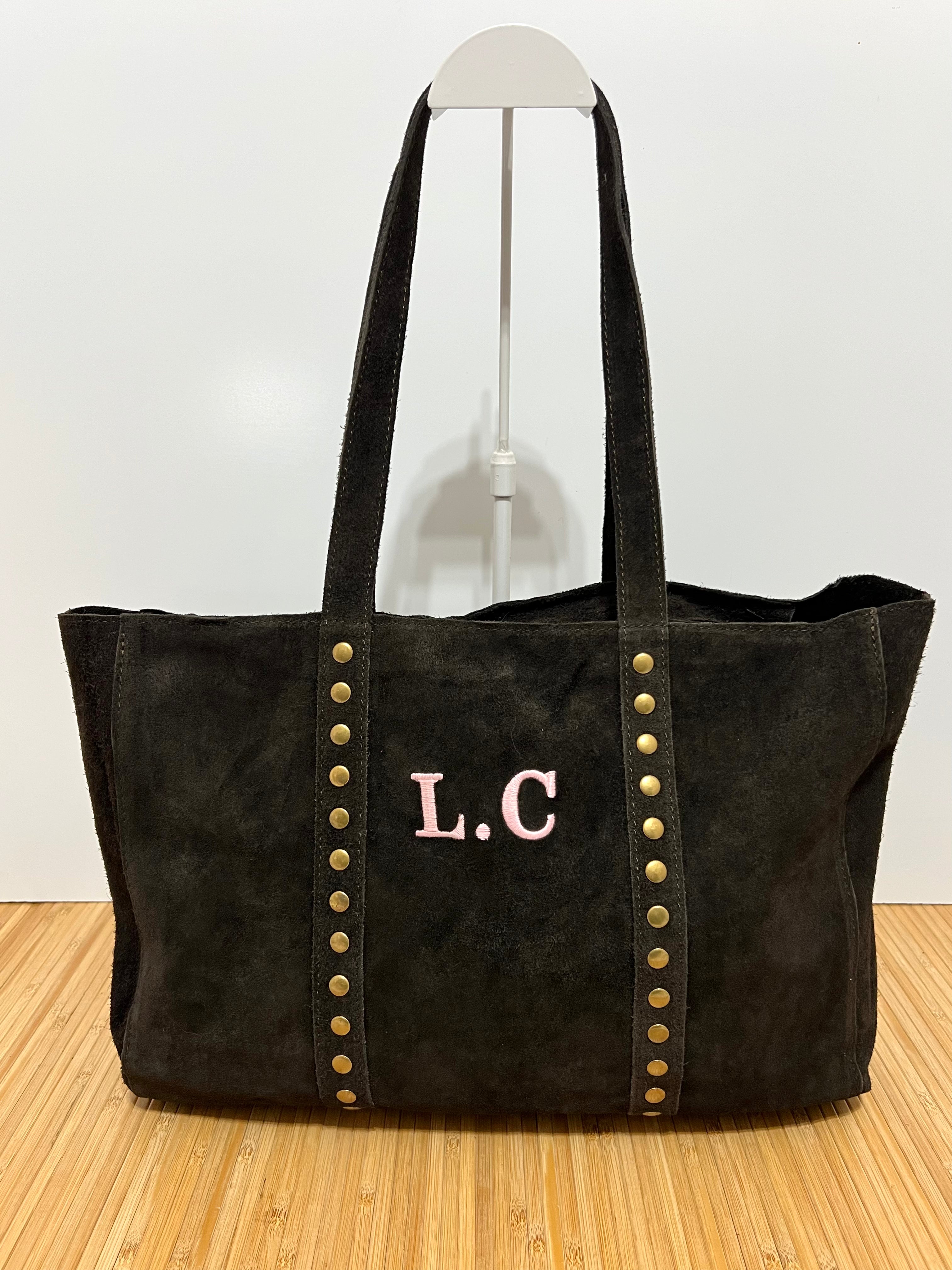 Bolso Shopper de Piel Serraje con Tachuelas Personalizable – 35×28×10 cm